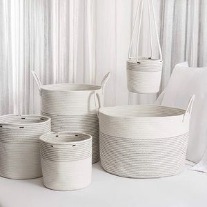 Small/Medium White & Tan Woven Hamper Basket